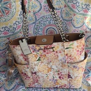 Dana Buchman New W/ Tag Vegan Leather Floral Flower Summer Purse Storage Pockets